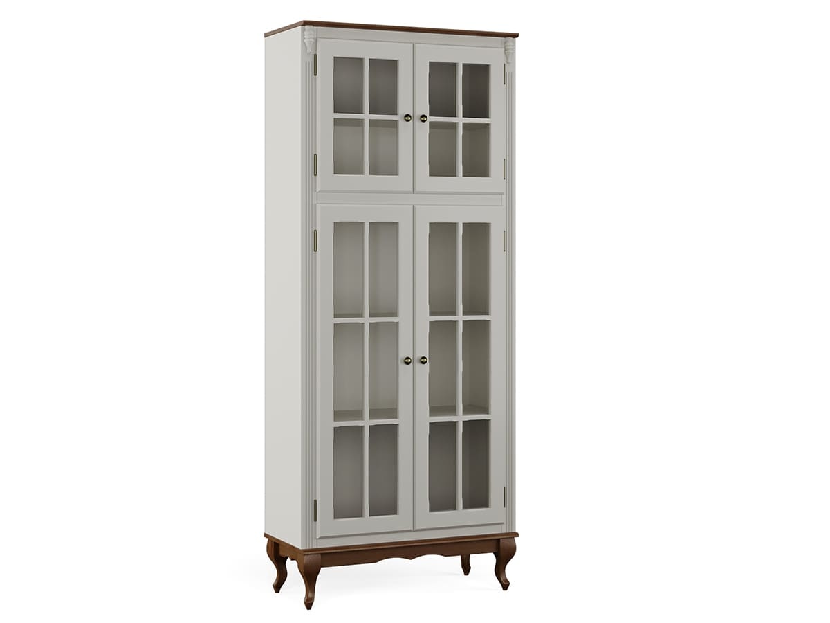 Paneleiro Hanover 4 Portas Com Vidro 205 x 85 x 40 cm (A x L x P) - Cor Offwhite - Imbuia Glazer
