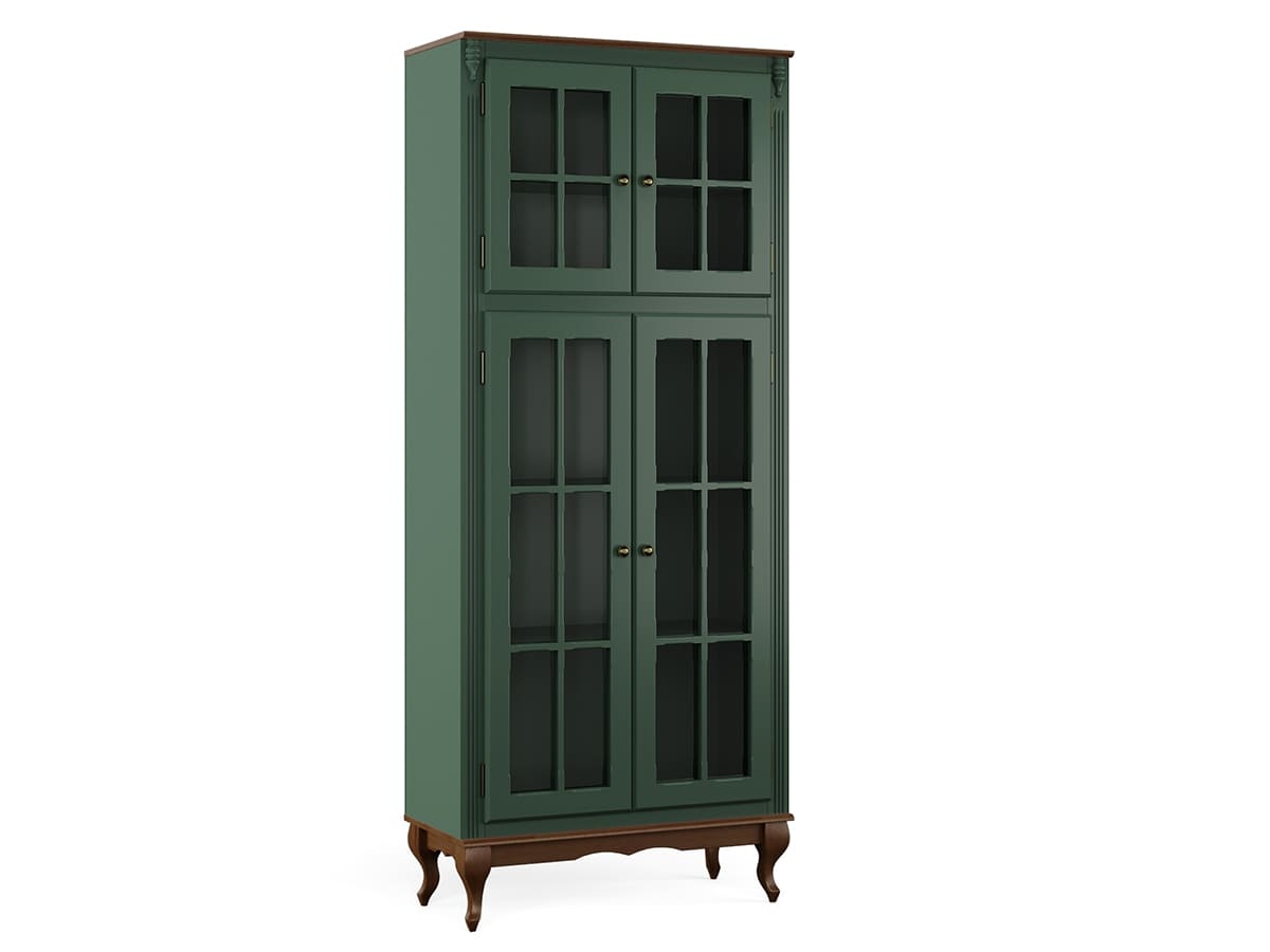 Paneleiro Hanover 4 Portas Com Vidro 205 x 85 x 40 cm (A x L x P) - Cor Verde Musgo - Imbuia Glazer