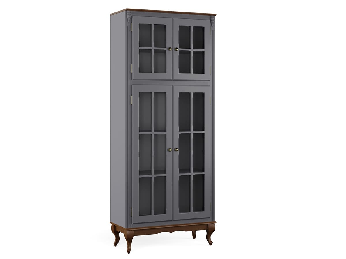 Paneleiro Hanover 4 Portas Com Vidro 205 x 85 x 40 cm (A x L x P) - Cor Cinza Escuro - Imbuia Glazer