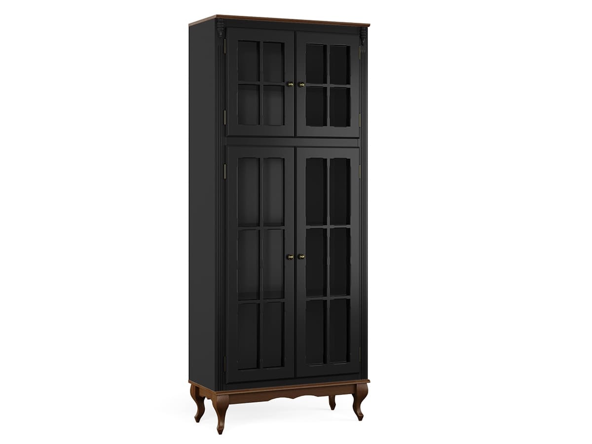 Paneleiro Hanover 4 Portas Com Vidro 205 x 85 x 40 cm (A x L x P) - Cor Preto - Imbuia Glazer
