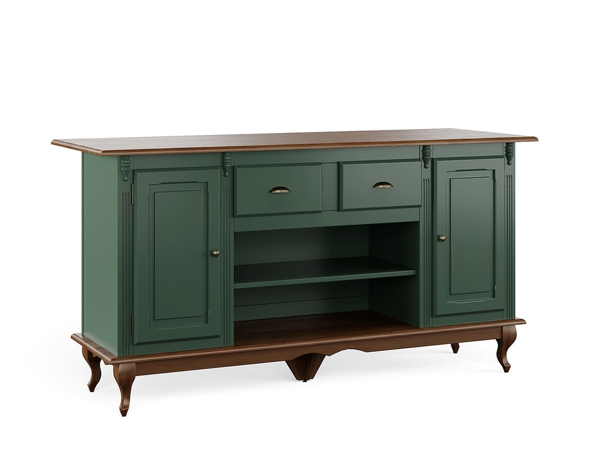 Mesa Ilha Hanover 95 x 176 x 70 cm (A x L x P) - Cor Verde Musgo - Imbuia Glazer 