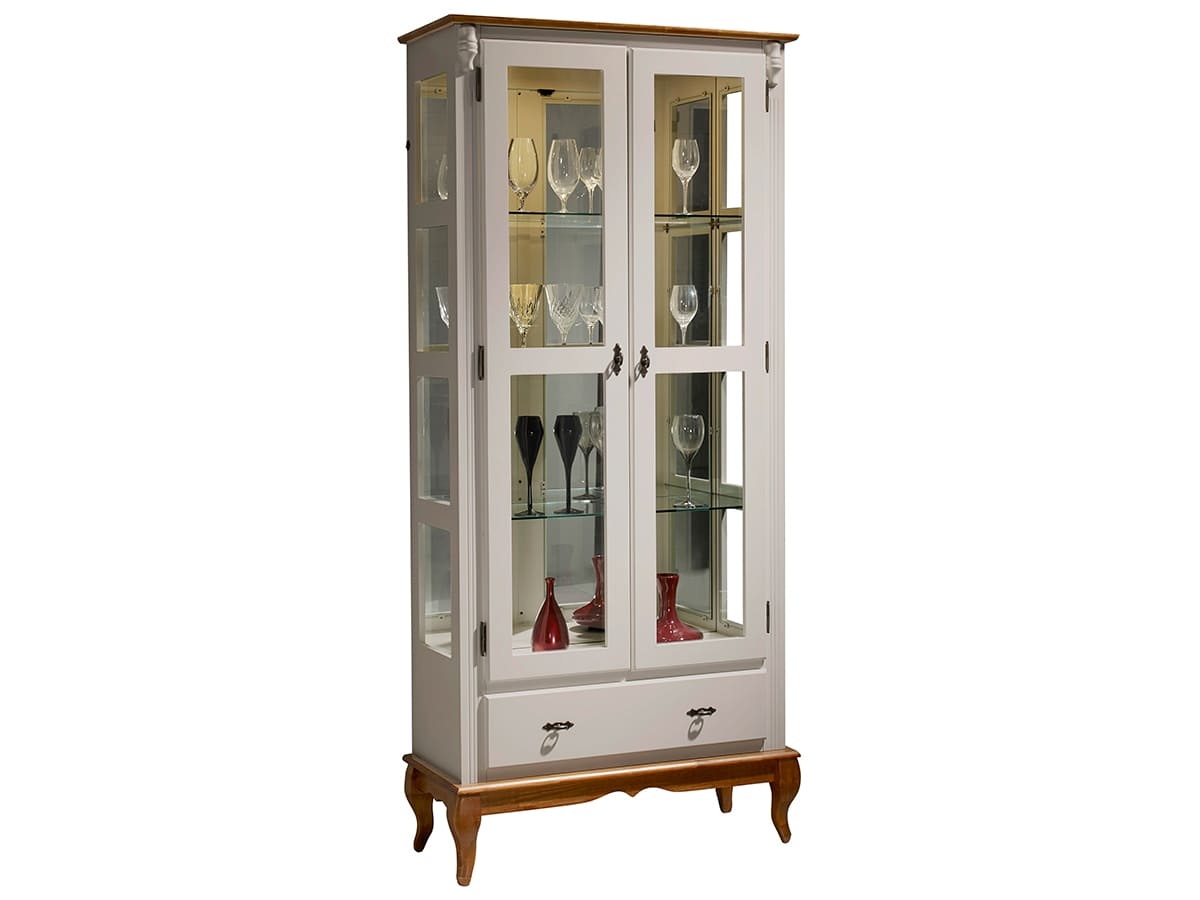 Cristaleira De Madeira 2 Portas Com LED 205 x 90 x 40 cm (A x L x P)  - Offwhite - Imbuia Glazer 