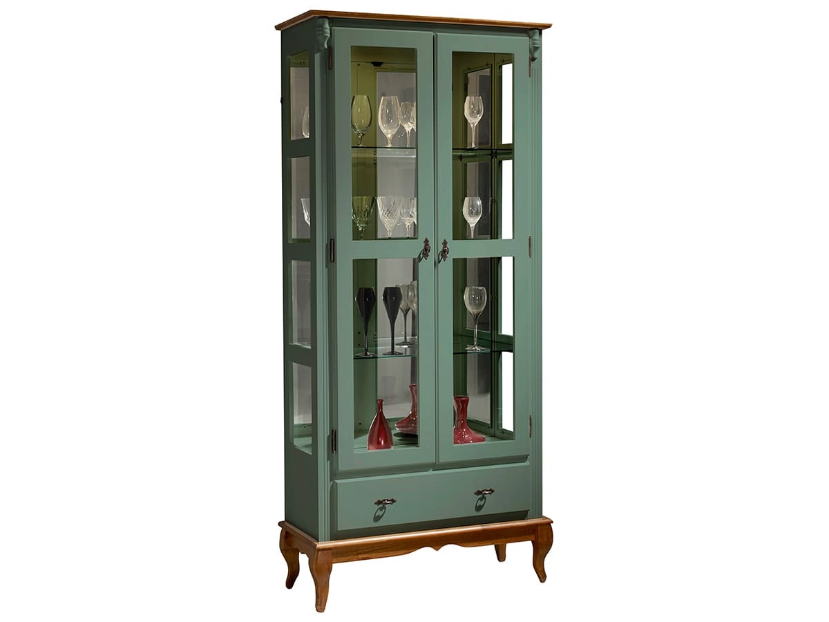 Cristaleira De Madeira 2 Portas Com LED 205 x 90 x 40 cm (A x L x P)  - Verde Musgo - Imbuia Glazer 