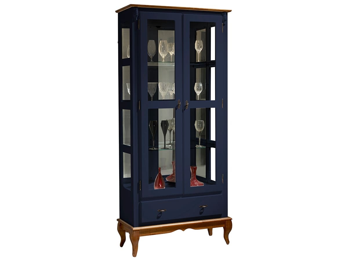 Cristaleira De Madeira 2 Portas Com LED 205 x 90 x 40 cm (A x L x P)  - Azul Petróleo - Imbuia Glazer 