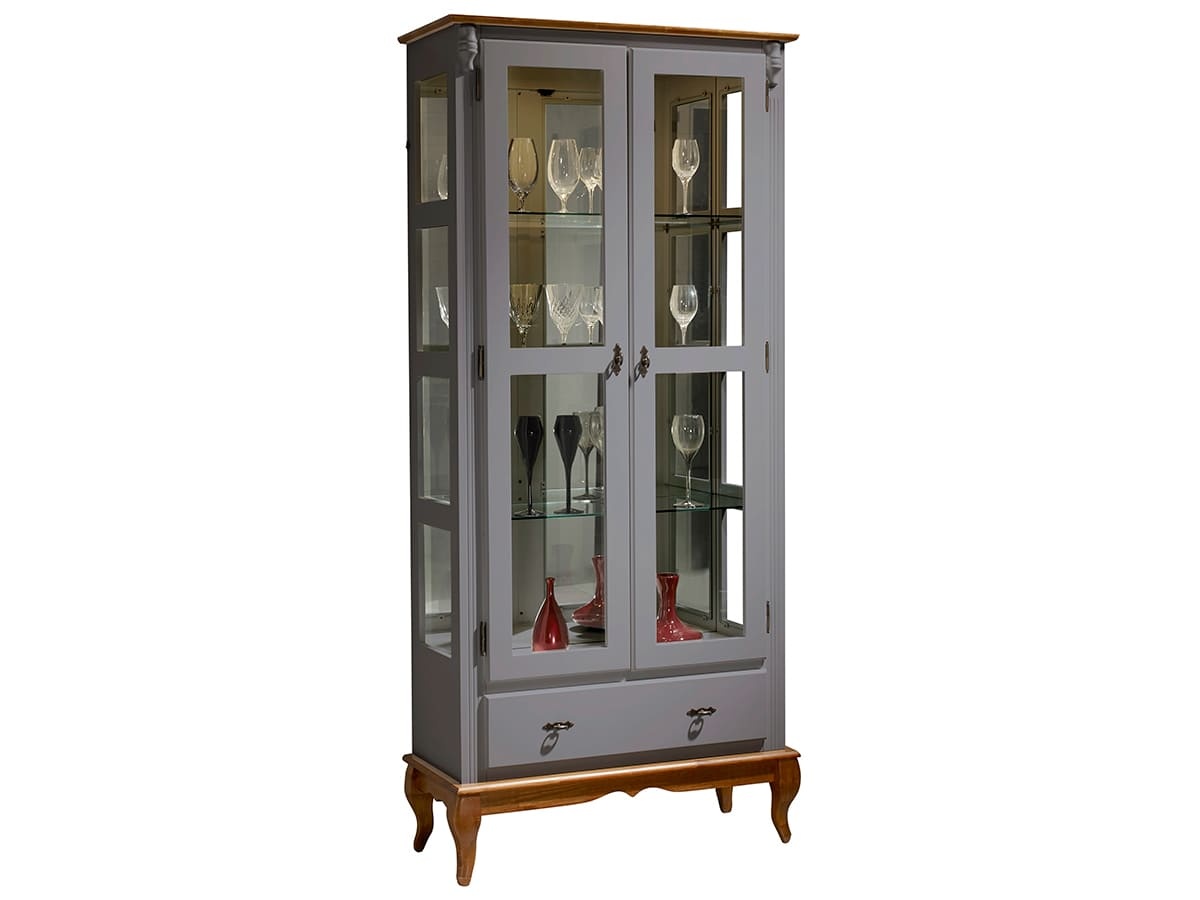 Cristaleira De Madeira 2 Portas Com LED 205 x 90 x 40 cm (A x L x P)  - Cinza Escuro - Imbuia Glazer 