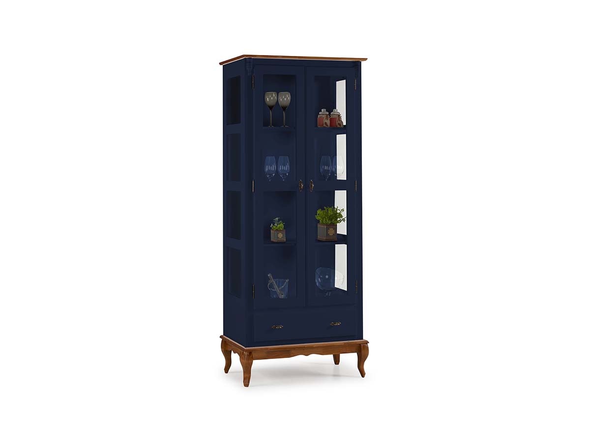 Cristaleira Linz 2 Portas 205 x 90 x 40 cm (A x L x P) - Cor Azul Petróleo - Imbuia Glazer 