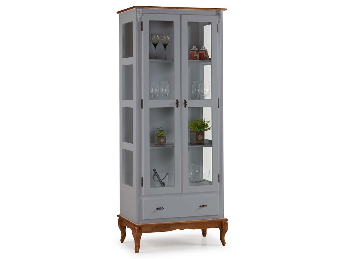 Cristaleira Linz 2 Portas 205 x 90 x 40 cm (A x L x P) - Cor Cinza Escuro - Imbuia Glazer 