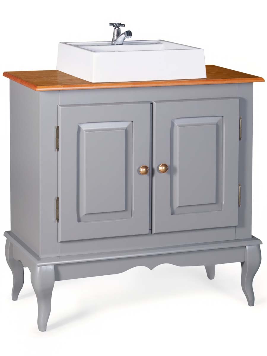 Balcão Para Banheiro Com Cuba Pés Luis XV 2 Portas Dalia 81 x 80 x 40 cm (A x L x P) - Cor Cinza Escuro/Imbuia Glazer