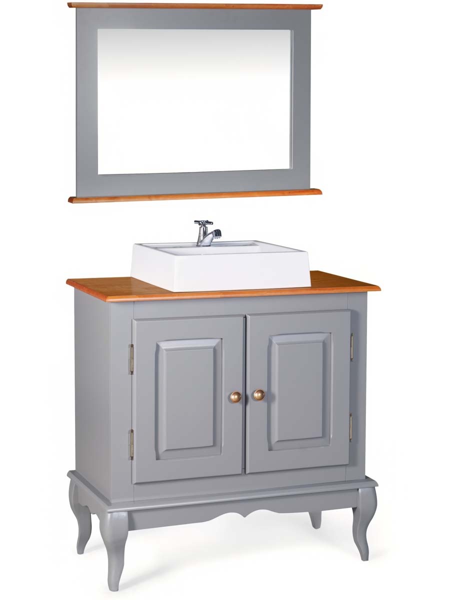 Balcão Para Banheiro Com Cuba E Espelho Pés Luis XV 2 Portas Dalia 81 x 80 x 40 cm (A x L x P) - Cor Cinza Escuro/Imbuia Glazer