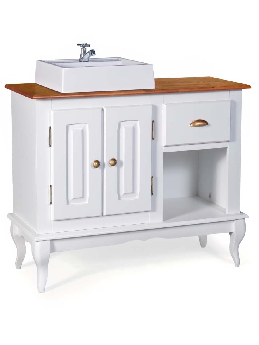 Balcão Para Banheiro Com Cuba Pés Luis XV 2 Portas 1 Gaveta 1 Nicho Dalia 81 x 97 x 40 cm (A x L x P) - Cor Branco - Imbuia Glazer 