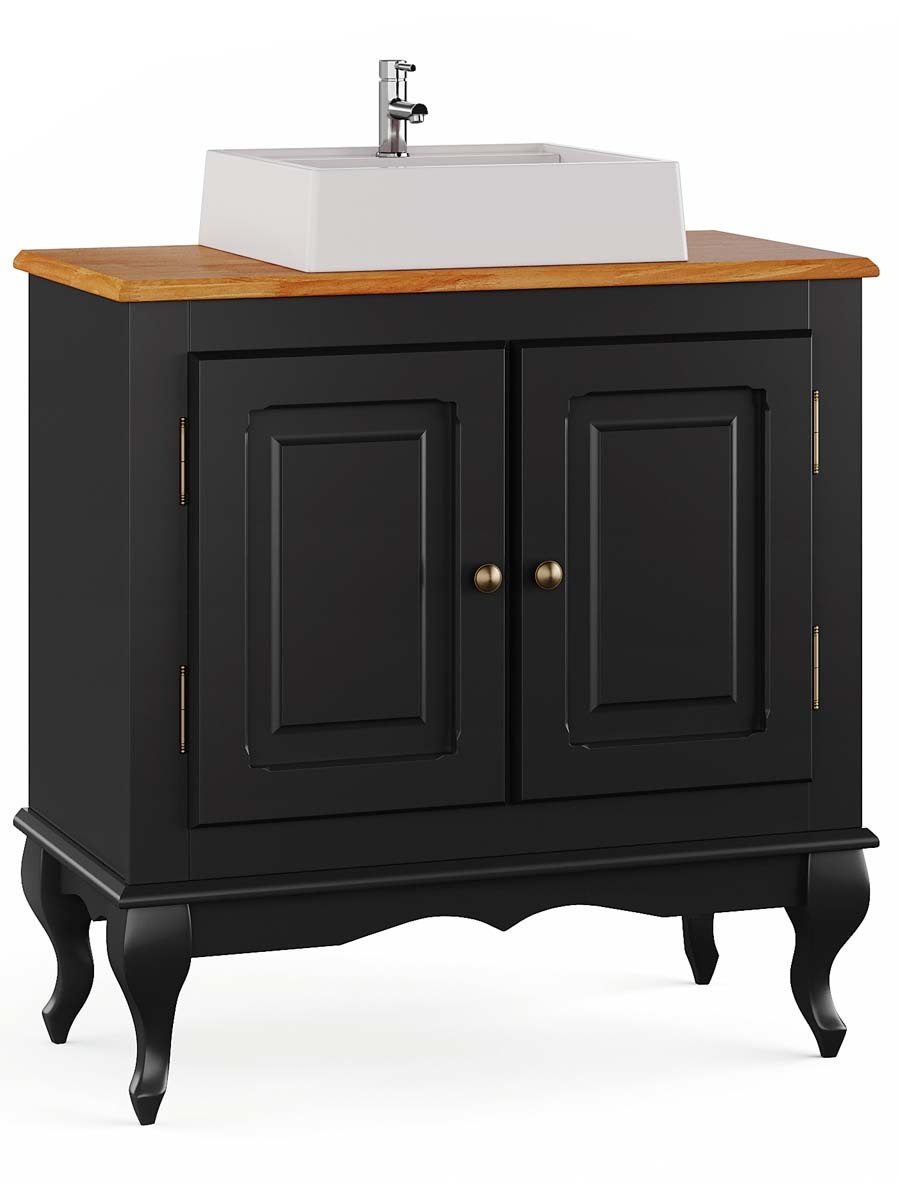 Balcão Para Banheiro Com Cuba Pés Luis XV 2 Portas Dalia 81 x 80 x 40 cm (A x L x P) - Cor Preto/Imbuia Glazer