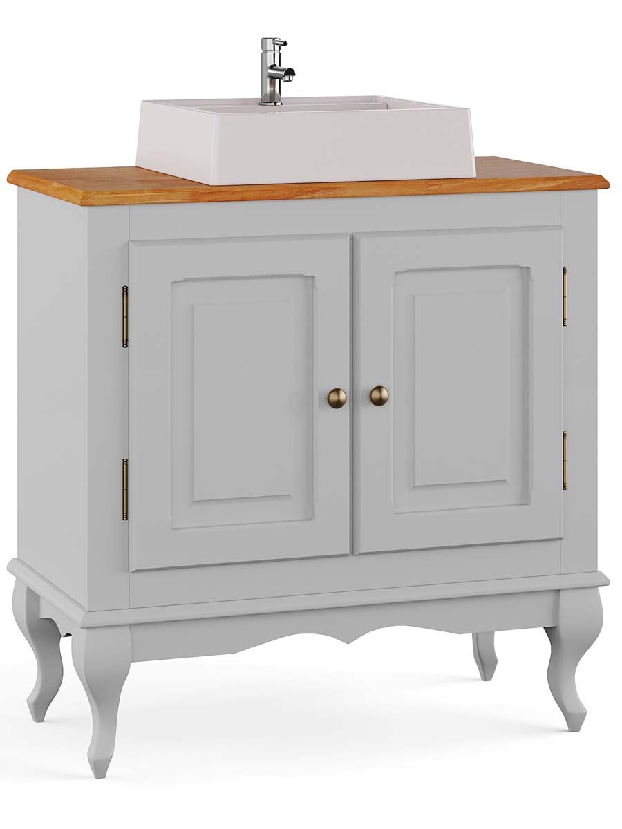 Balcão Para Banheiro Com Cuba Pés Luis XV 2 Portas Dalia 81 x 80 x 40 cm (A x L x P) - Cor Branco/Imbuia Glazer