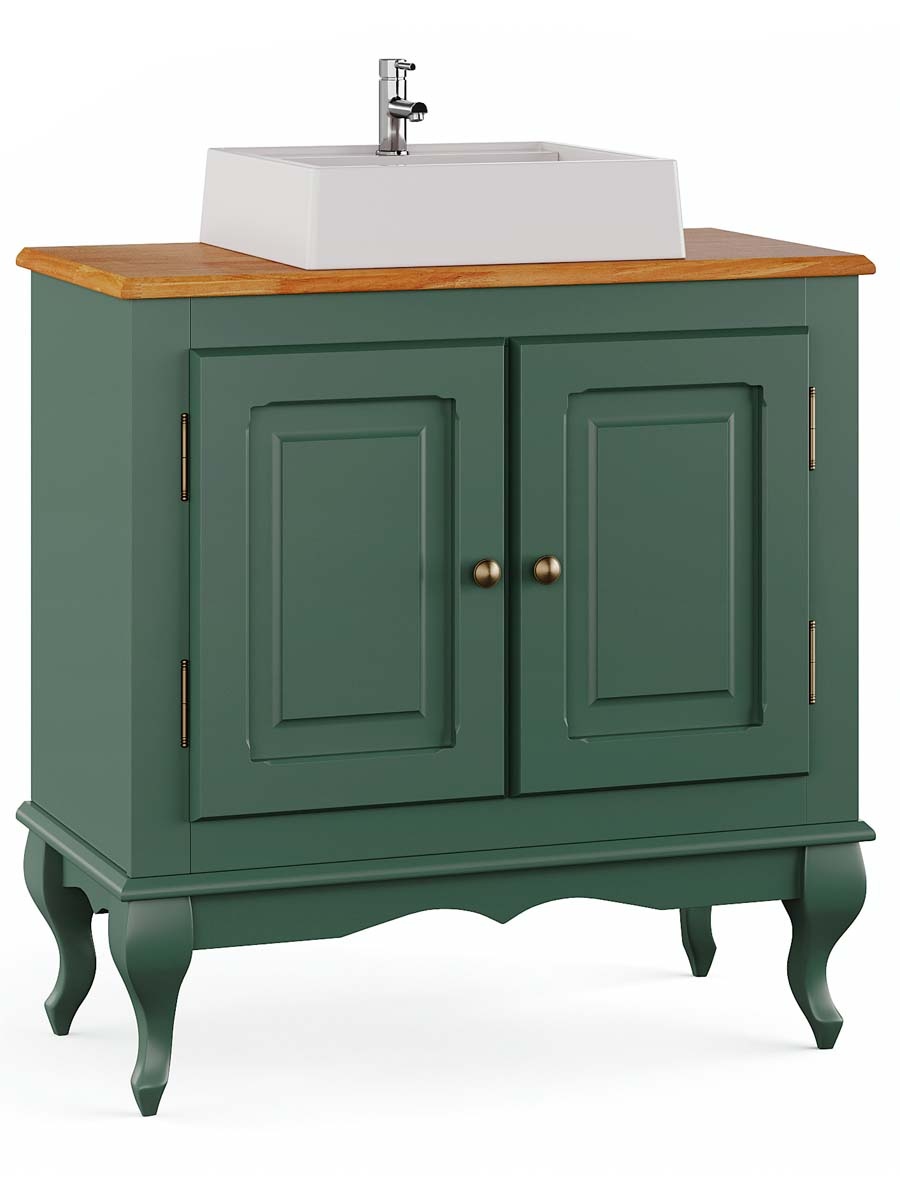 Balcão Para Banheiro Com Cuba Pés Luis XV 2 Portas Dalia 81 x 80 x 40 cm (A x L x P) - Cor Verde Musgo/Imbuia Glazer