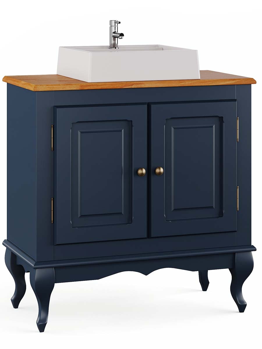 Balcão Para Banheiro Com Cuba Pés Luis XV 2 Portas Dalia 81 x 80 x 40 cm (A x L x P) - Cor Azul Petróleo/Imbuia Glazer