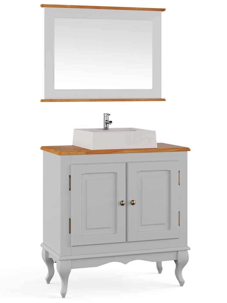 Balcão Para Banheiro Com Cuba E Espelho Pés Luis XV 2 Portas Dalia 81 x 80 x 40 cm (A x L x P) - Cor Branco/Imbuia Glazer