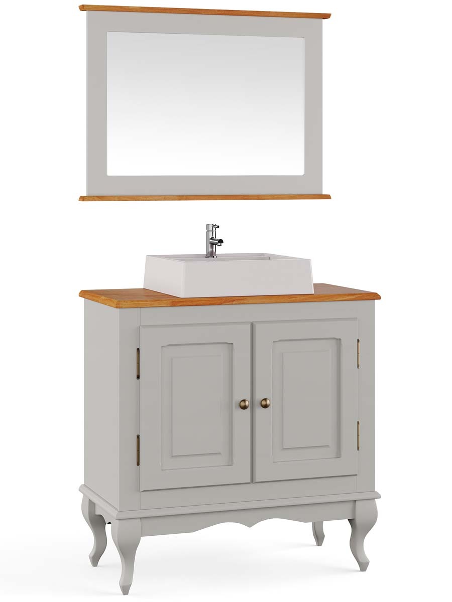 Balcão Para Banheiro Com Cuba E Espelho Pés Luis XV 2 Portas Dalia 81 x 80 x 40 cm (A x L x P) - Cor Offwhite/Imbuia Glazer