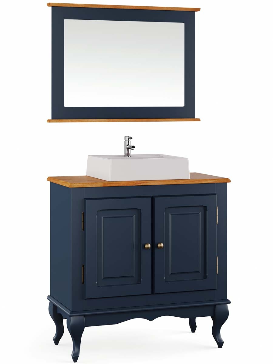 Balcão Para Banheiro Com Cuba E Espelho Pés Luis XV 2 Portas Dalia 81 x 80 x 40 cm (A x L x P) - Cor Azul Petróleo/Imbuia Glazer