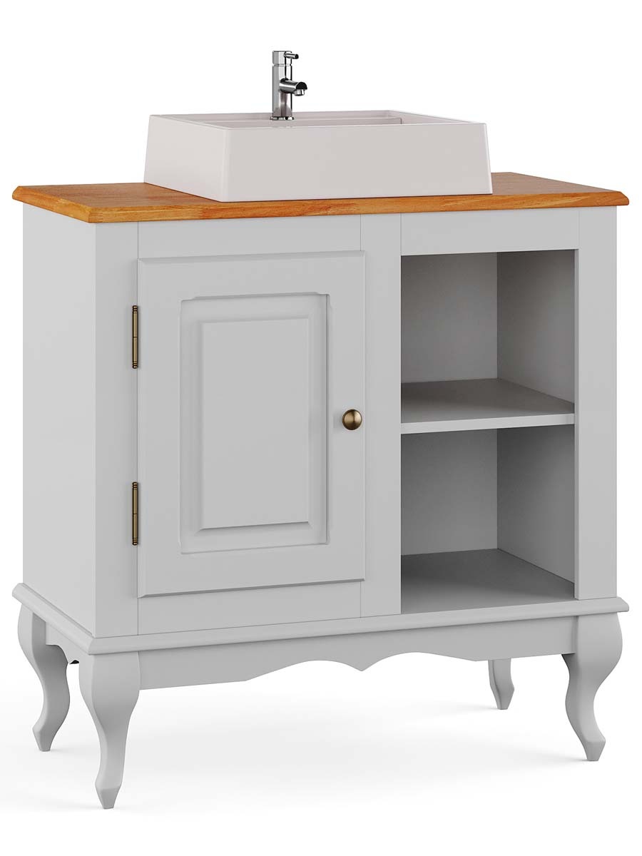 Balcão Para Banheiro Com Cuba Pés Luis XV 1 Porta 2 Nichos Dalia 81 x 80 x 40 cm (A x L x P) - Cor Branco - Imbuia Glazer