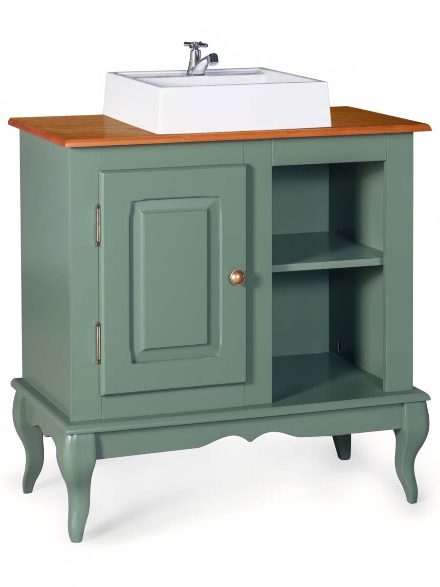 Balcão Para Banheiro Com Cuba Pés Luis XV 1 Porta 2 Nichos Dalia 81 x 80 x 40 cm (A x L x P) - Cor Verde Musgo - Imbuia Glazer