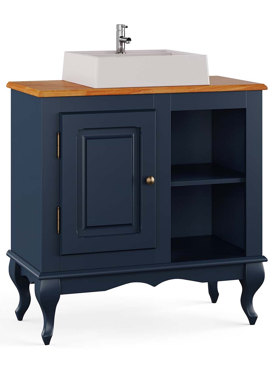 Balcão Para Banheiro Com Cuba Pés Luis XV 1 Porta 2 Nichos Dalia 81 x 80 x 40 cm (A x L x P) - Cor Azul Petróleo - Imbuia Glazer