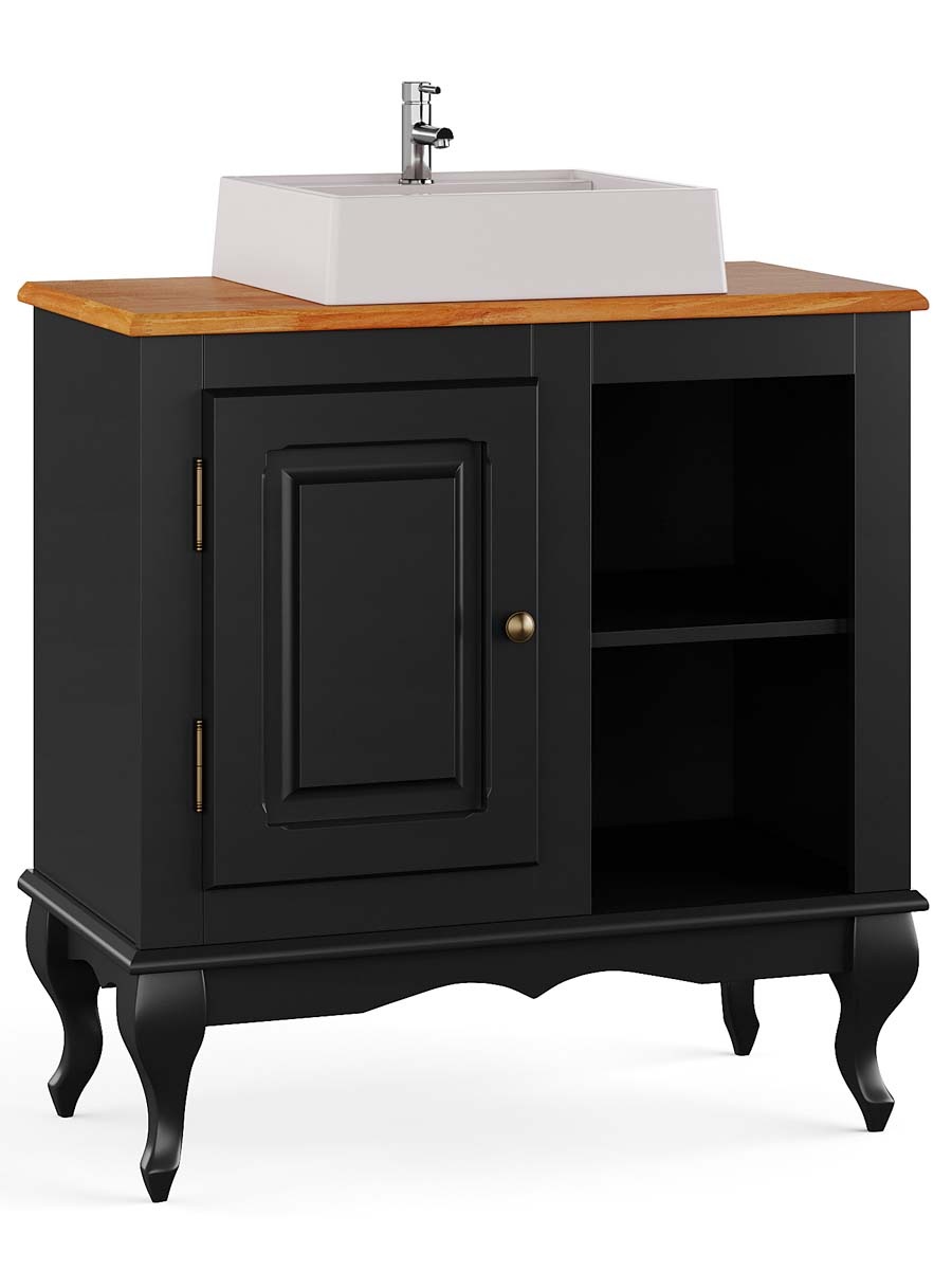 Balcão Para Banheiro Com Cuba Pés Luis XV 1 Porta 2 Nichos Dalia 81 x 80 x 40 cm (A x L x P) - Cor Preto - Imbuia Glazer