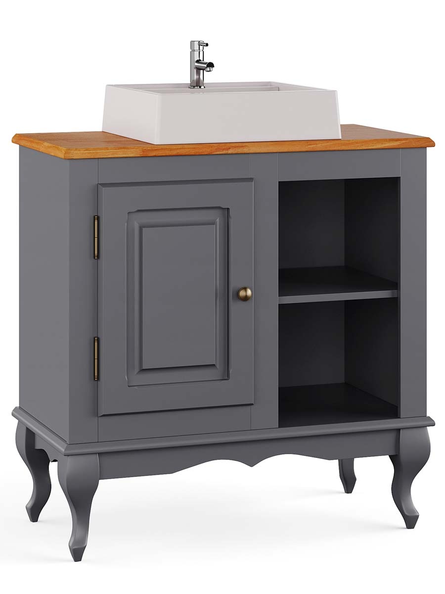 Balcão Para Banheiro Com Cuba Pés Luis XV 1 Porta 2 Nichos Dalia 81 x 80 x 40 cm (A x L x P) - Cor Cinza Escuro - Imbuia Glazer