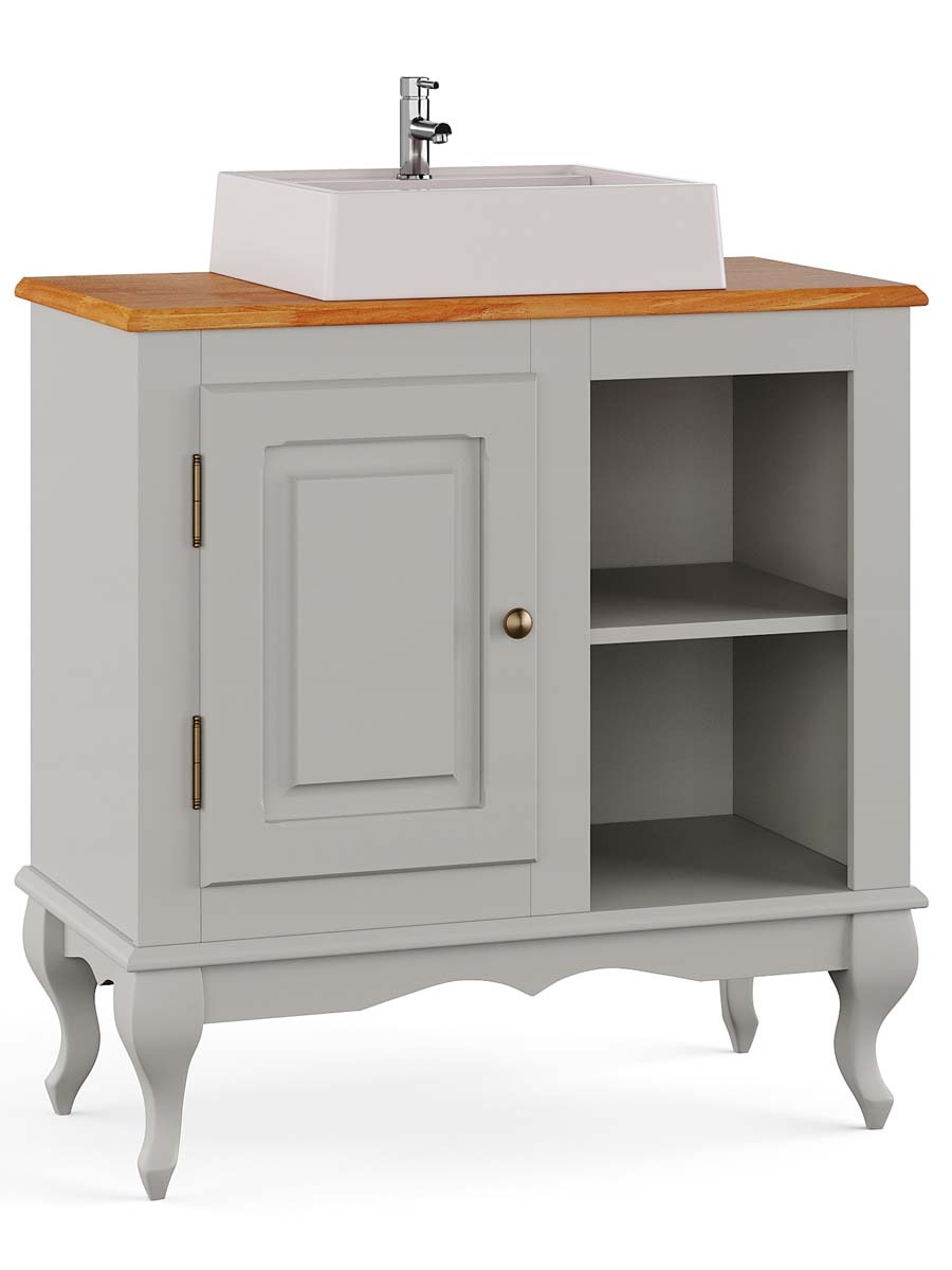 Balcão Para Banheiro Com Cuba Pés Luis XV 1 Porta 2 Nichos Dalia 81 x 80 x 40 cm (A x L x P) - Cor Offwhite - Imbuia Glazer