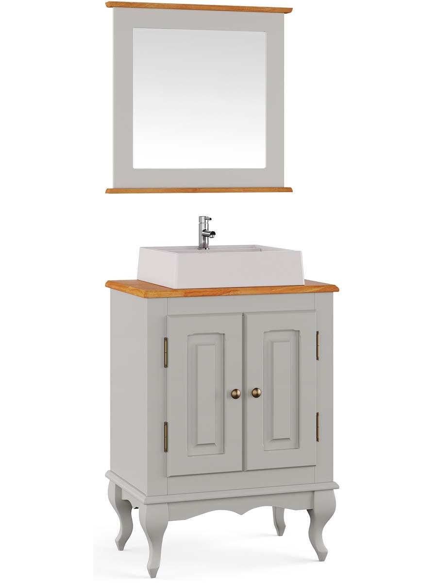 Balcão Para Banheiro Com Cuba E Espelho Pés Luis XV 2 Portas Dalia 81 x 60 x 40 cm (A x L x P) - Cor Offwhite - Imbuia Glazer 