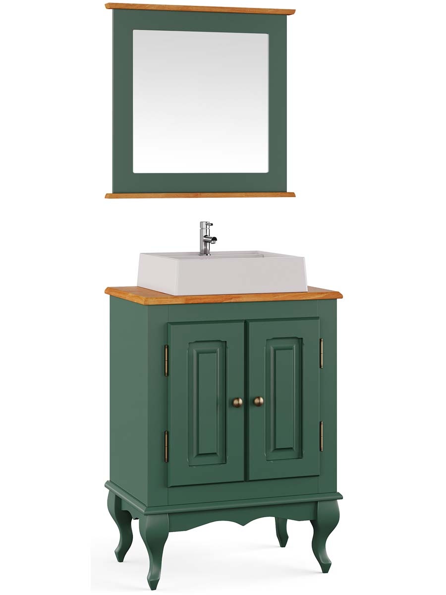 Balcão Para Banheiro Com Cuba E Espelho Pés Luis XV 2 Portas Dalia 81 x 60 x 40 cm (A x L x P) - Cor Verde Musgo - Imbuia Glazer 