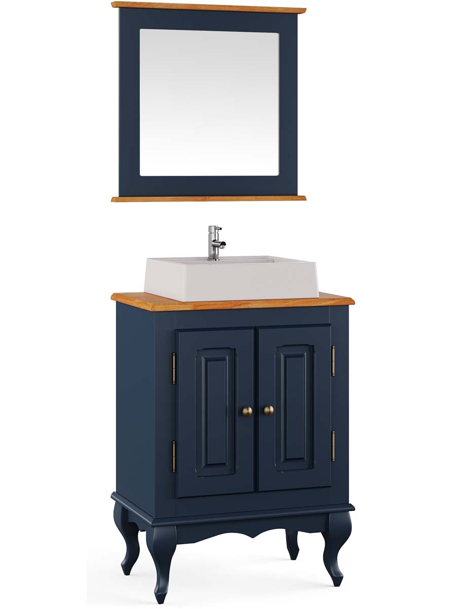 Balcão Para Banheiro Com Cuba E Espelho Pés Luis XV 2 Portas Dalia 81 x 60 x 40 cm (A x L x P) - Cor Azul Petróleo - Imbuia Glazer 