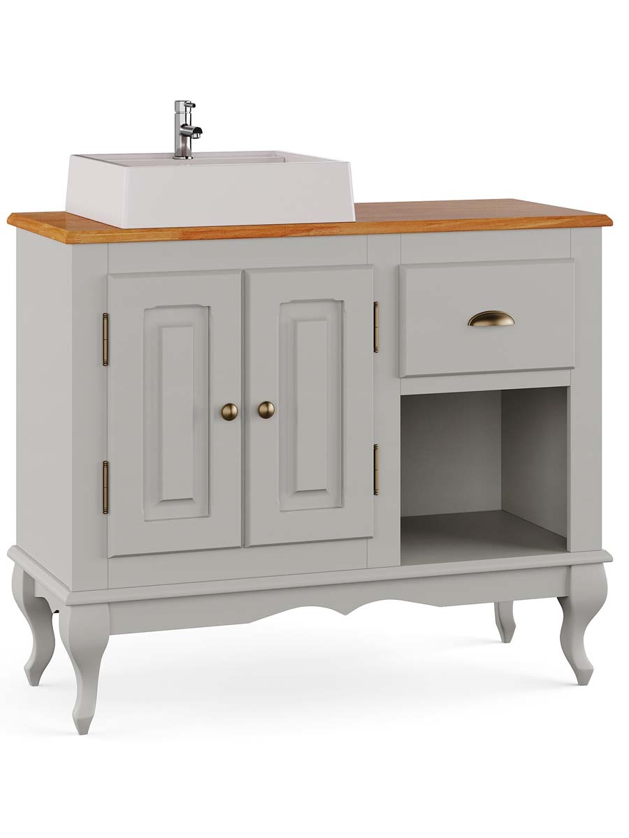 Balcão Para Banheiro Com Cuba Pés Luis XV 2 Portas 1 Gaveta 1 Nicho Dalia 81 x 97 x 40 cm (A x L x P) - Cor Offwhite - Imbuia Glazer 