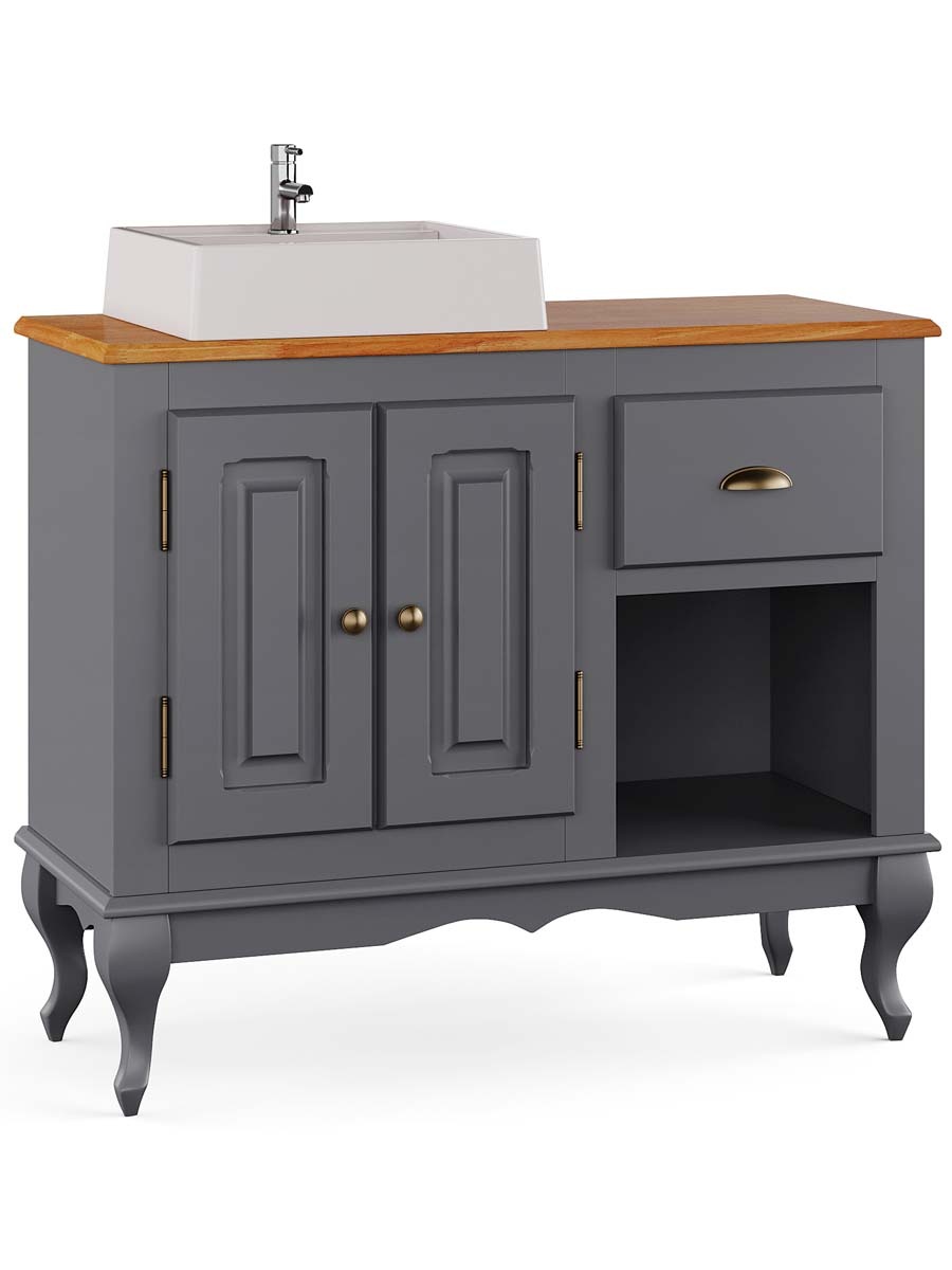 Balcão Para Banheiro Com Cuba Pés Luis XV 2 Portas 1 Gaveta 1 Nicho Dalia 81 x 97 x 40 cm (A x L x P) - Cor Cinza Escuro - Imbuia Glazer 