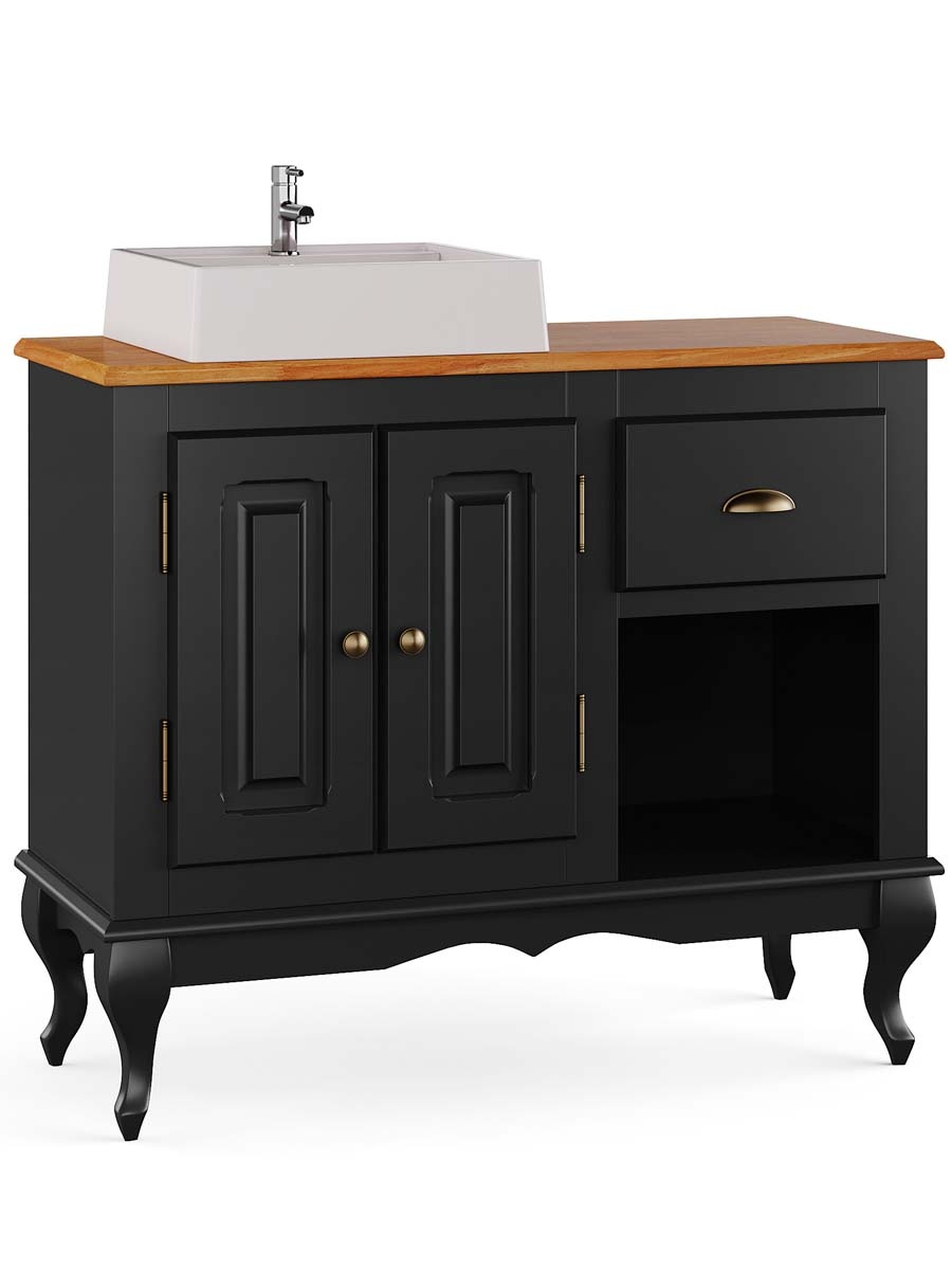 Balcão Para Banheiro Com Cuba Pés Luis XV 2 Portas 1 Gaveta 1 Nicho Dalia 81 x 97 x 40 cm (A x L x P) - Cor Preto - Imbuia Glazer 