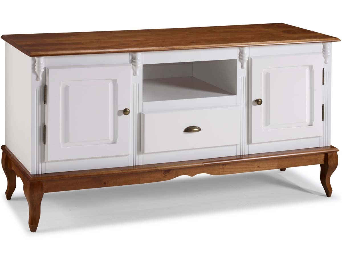 Rack Hanover 2 Portas Madeira 1 Gaveta Pés Luis XV 75 x 150 x 40 (A x L x P) - Cor Branco - Imbuia Glazer 