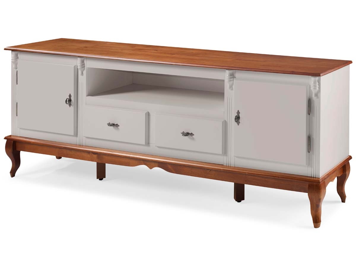 Rack Linz 2 Portas Madeira 2 Gavetas Pés Luis XV 75 x 195 x 40 cm (A x L x P)- Cor Offwhite - Imbuia Glazer