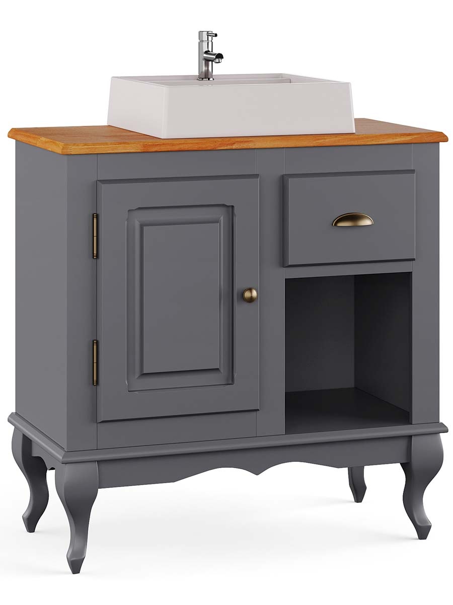 Balcão Para Banheiro Com Cuba Pés Luis XV 1 Porta 1 Gaveta + Nicho Dalia 81 x 80 x 40 cm (A x L x P) - Cor Cinza Escuro - Imbuia Glazer