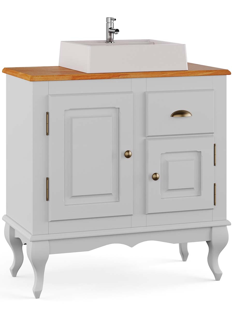 Balcão Para Banheiro Com Cuba Pés Luis XV 2 Portas 1 Gaveta Dalia 81 x 80 x 40 cm (A x L x P) - Cor Branco - Imbuia Glazer