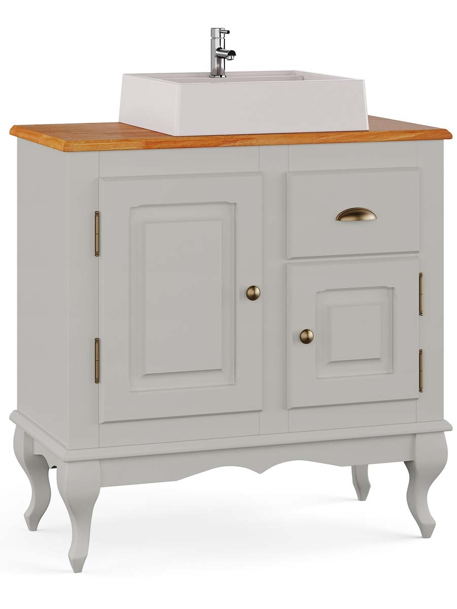 Balcão Para Banheiro Com Cuba Pés Luis XV 2 Portas 1 Gaveta Dalia 81 x 80 x 40 cm (A x L x P) - Cor Offwhite - Imbuia Glazer