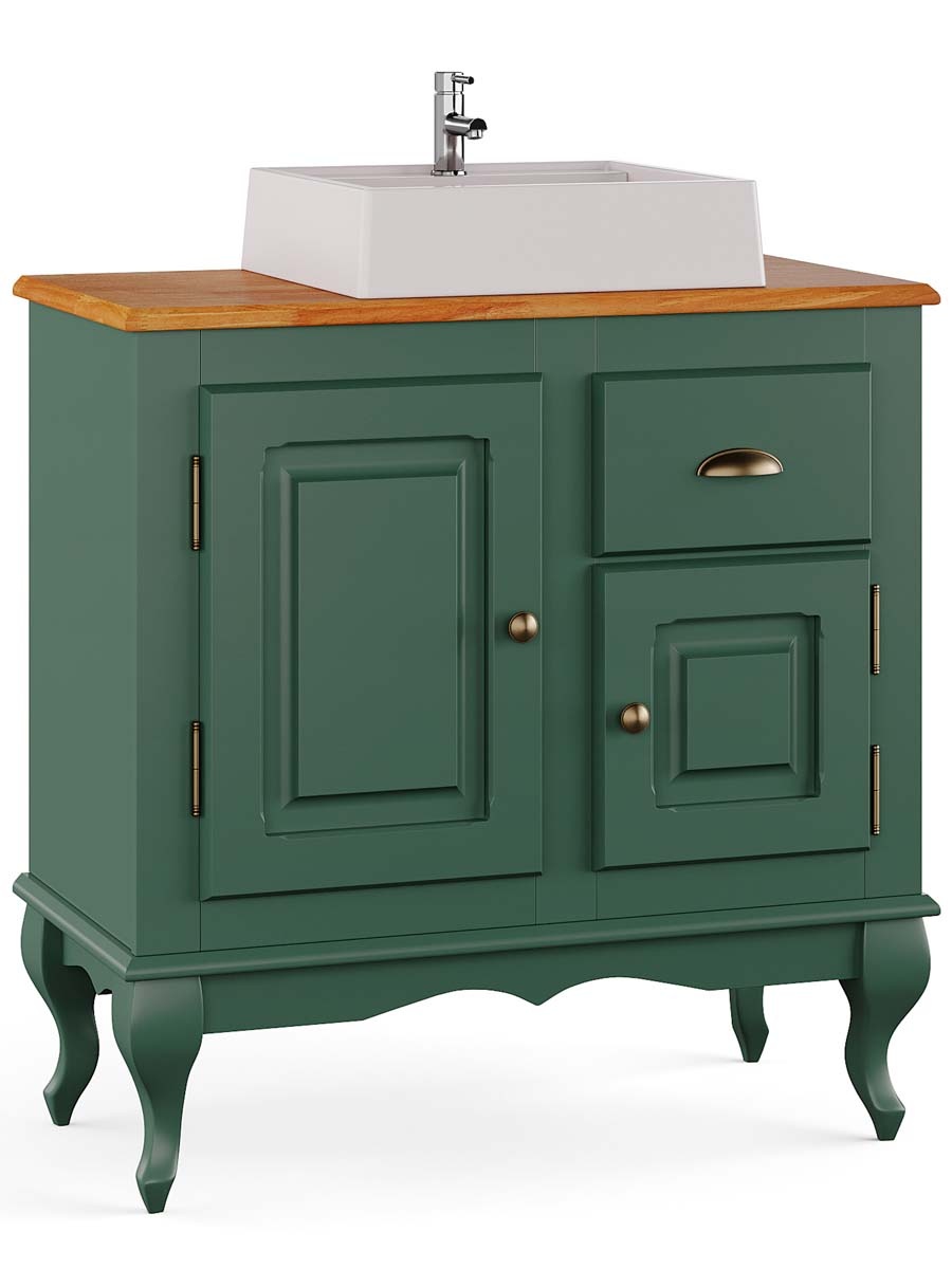 Balcão Para Banheiro Com Cuba Pés Luis XV 2 Portas 1 Gaveta Dalia 81 x 80 x 40 cm (A x L x P) - Cor Verde Musgo - Imbuia Glazer