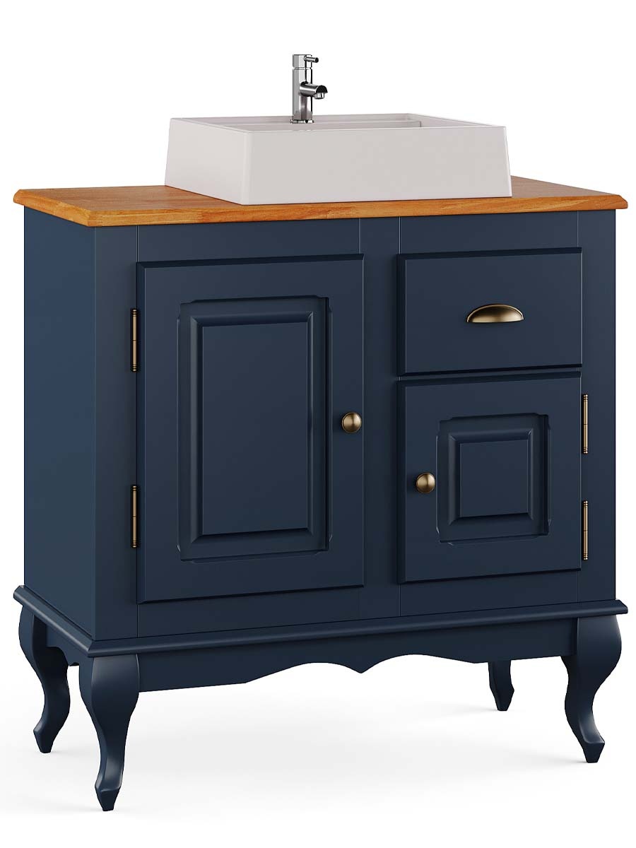 Balcão Para Banheiro Com Cuba Pés Luis XV 2 Portas 1 Gaveta Dalia 81 x 80 x 40 cm (A x L x P) - Cor Azul Petróleo - Imbuia Glazer