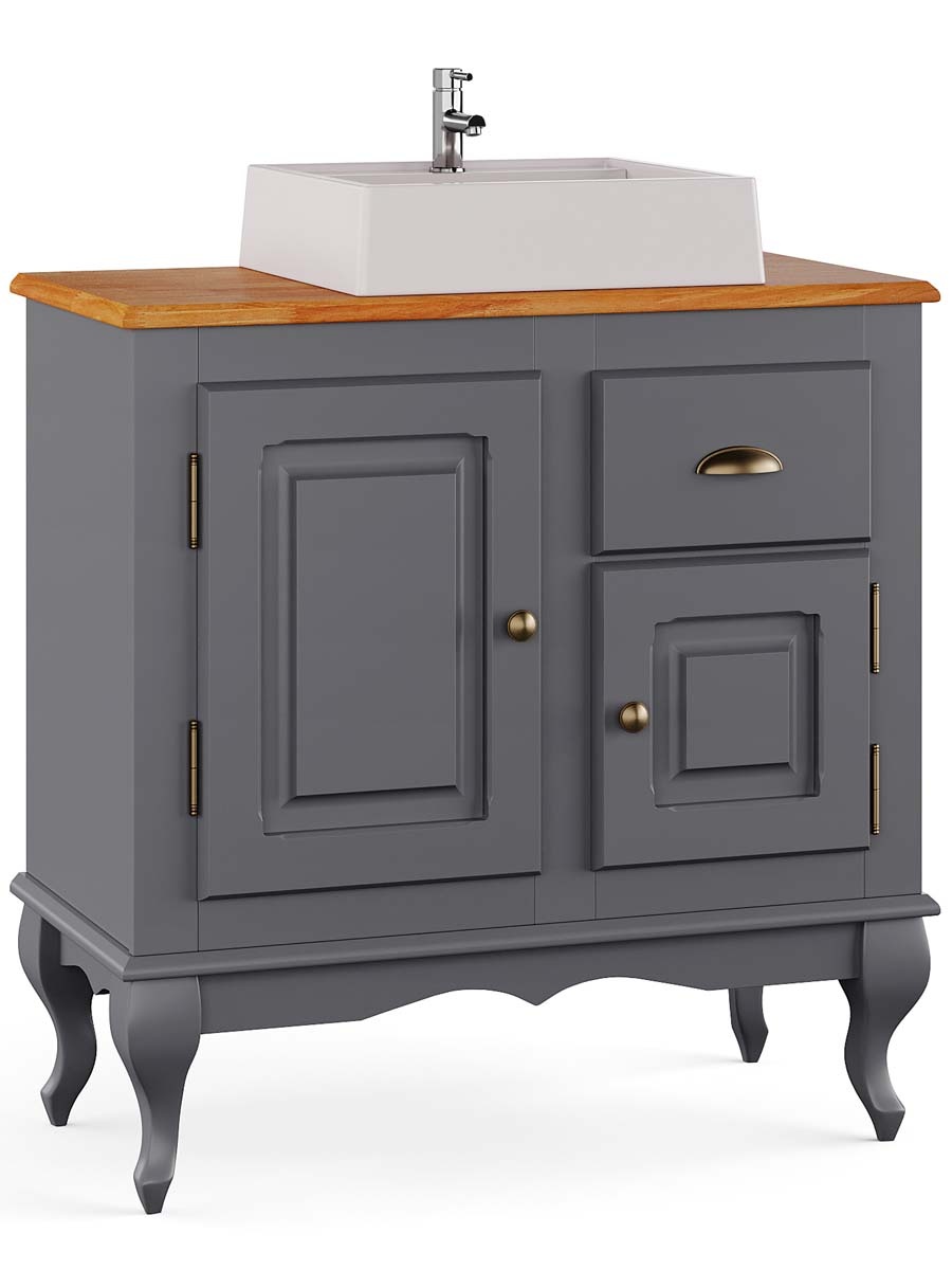 Balcão Para Banheiro Com Cuba Pés Luis XV 2 Portas 1 Gaveta Dalia 81 x 80 x 40 cm (A x L x P) - Cor Cinza Escuro - Imbuia Glazer
