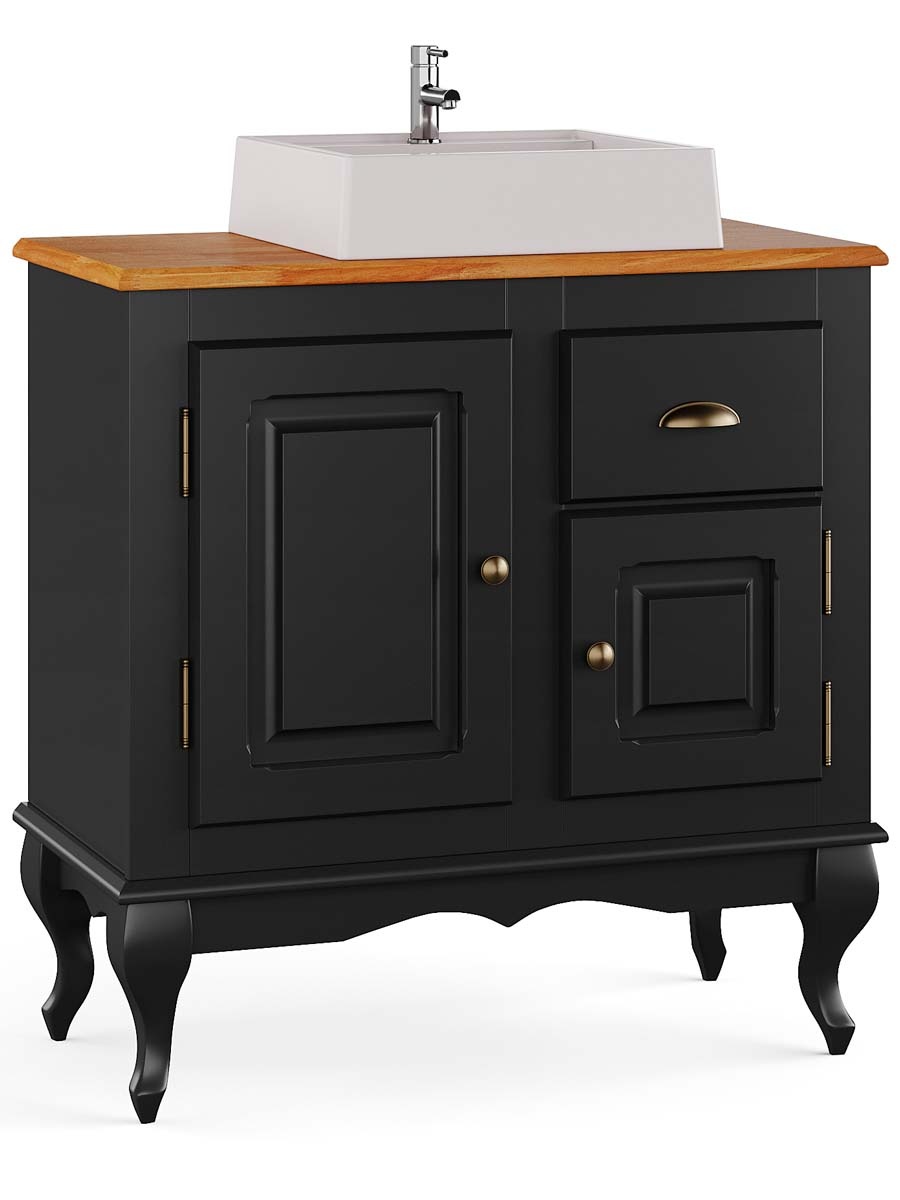 Balcão Para Banheiro Com Cuba Pés Luis XV 2 Portas 1 Gaveta Dalia 81 x 80 x 40 cm (A x L x P) - Cor Preto - Imbuia Glazer