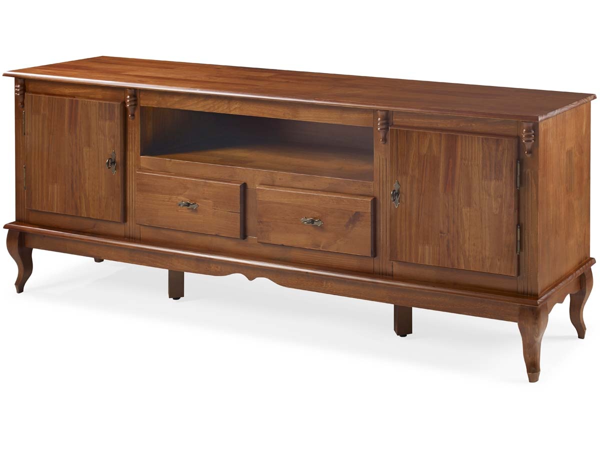 Rack Linz 2 Portas Madeira 2 Gavetas Pés Luis XV 75 x 195 x 40 cm (A x L x P) - Cor Imbuia Glazer