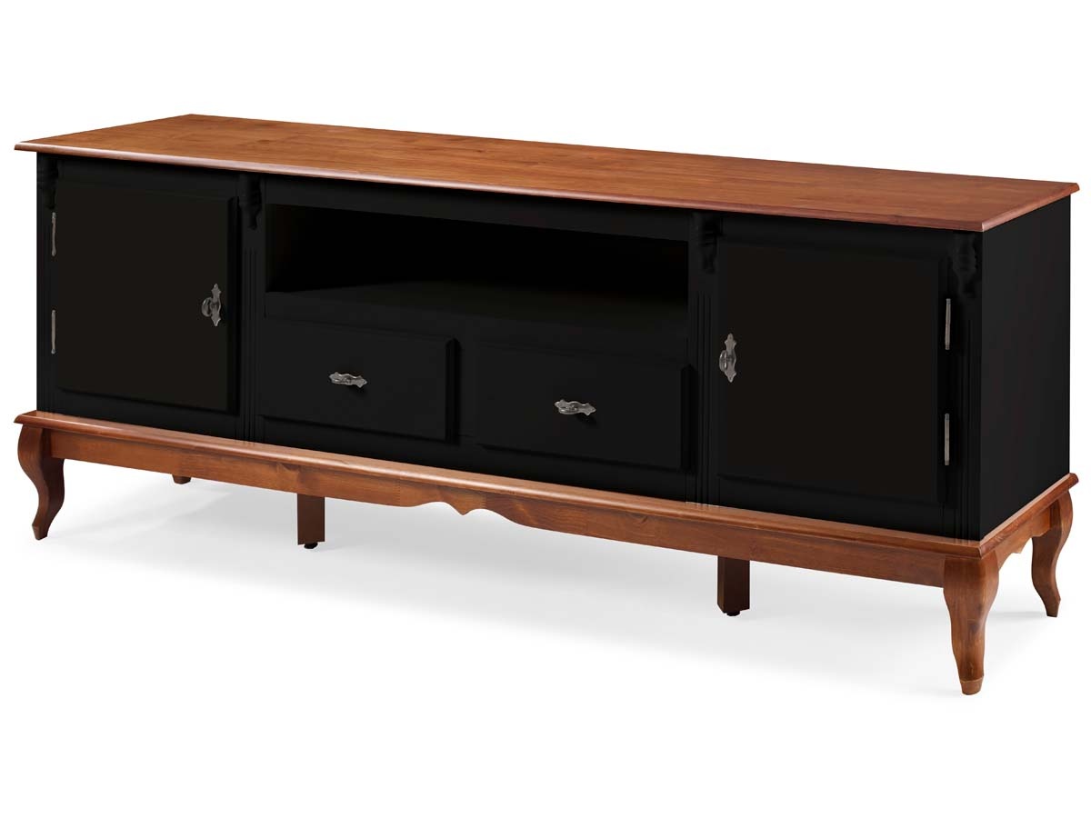 Rack Linz 2 Portas Madeira 2 Gavetas Pés Luis XV 75 x 195 x 40 cm (A x L x P) - Cor Preto - Imbuia Glazer