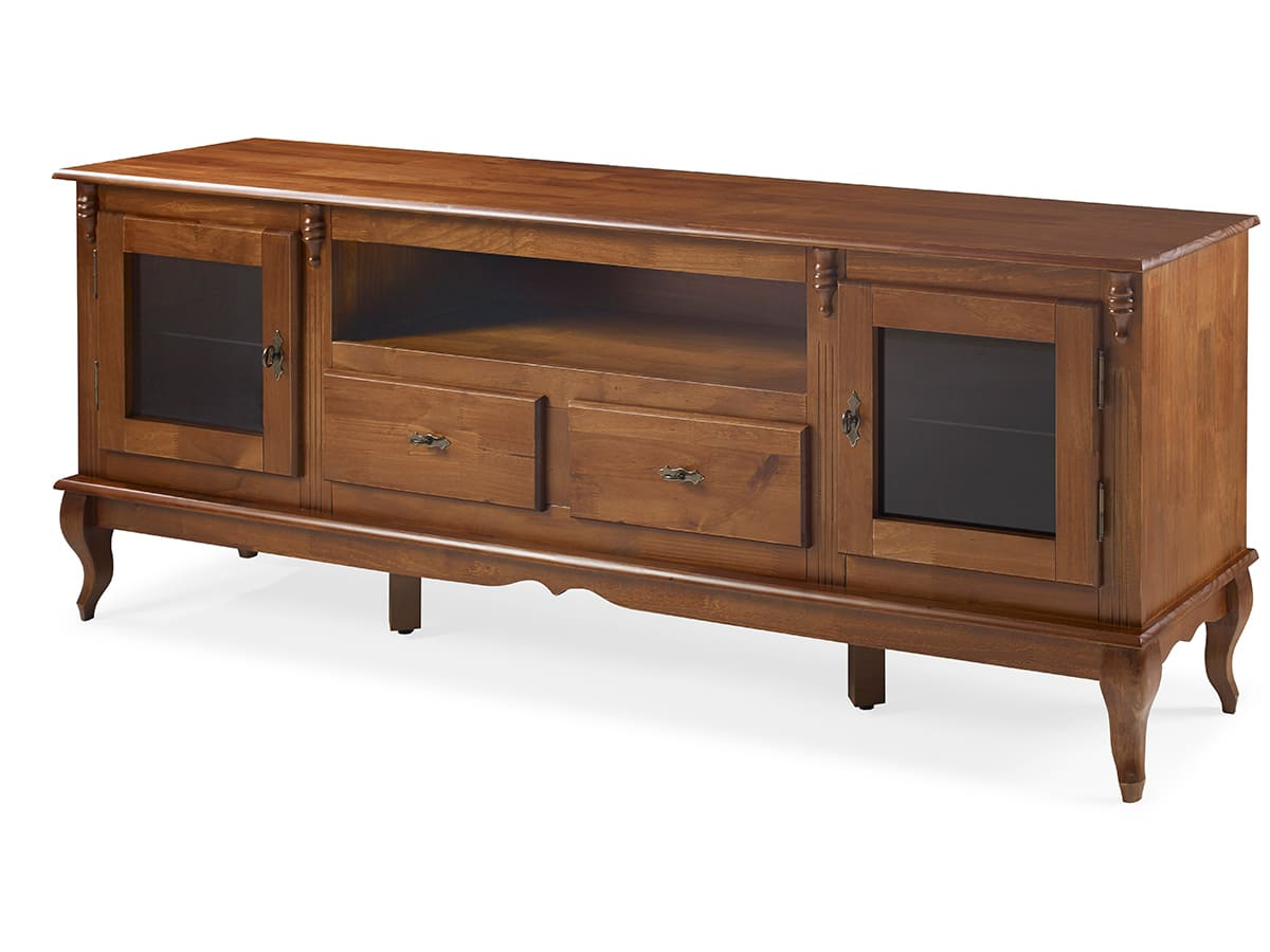 Rack Linz 2 Portas Vidro 2 Gavetas Pés Luis XV 75 x 195 x 40 cm (A x L x P) - Cor Imbuia Glazer 