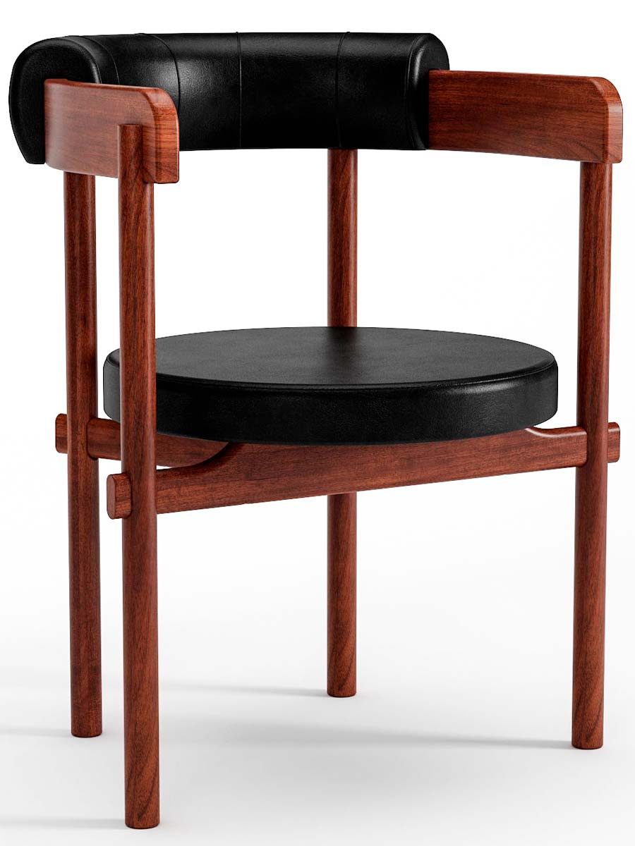 Cadeira De Madeira Cavalet Com Assento e Encosto Estofado 62 x 79 x 57 cm (L x A x P) - Cor Castanho Tecido Corino Preto 22B