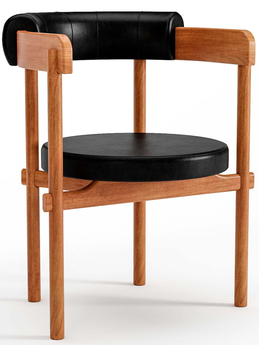 Cadeira De Madeira Cavalet Com Assento e Encosto Estofado 62 x 79 x 57 cm (L x A x P) - Cor Champagne Tecido Corino Preto 22B