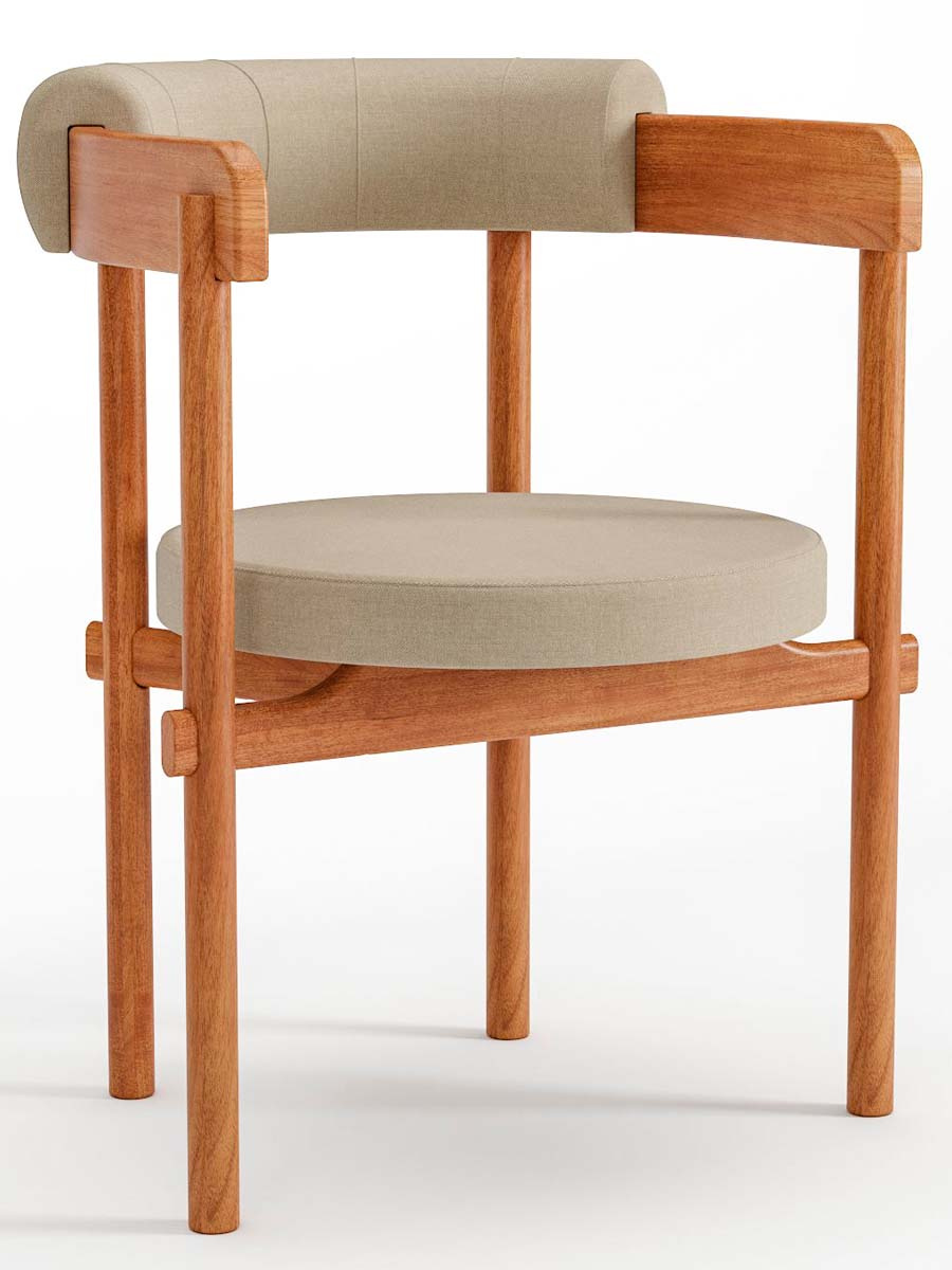 Cadeira De Madeira Cavalet Com Assento e Encosto Estofado 62 x 79 x 57 cm (L x A x P) - Cor ChampagneTecido Linho 44B