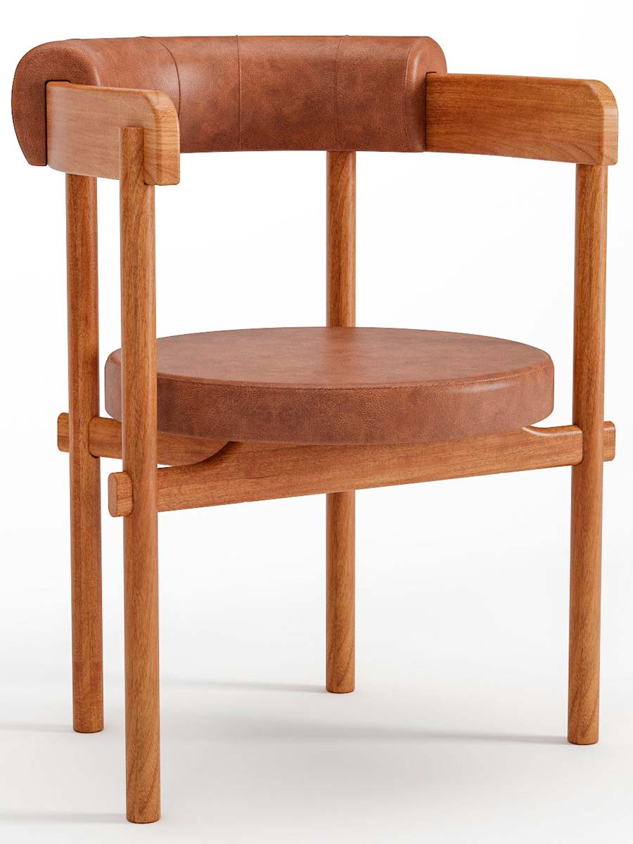 Cadeira De Madeira Cavalet Com Assento e Encosto Estofado 62 x 79 x 57 cm (L x A x P) - Cor Champagne Tecido Corino Caramelo 133B