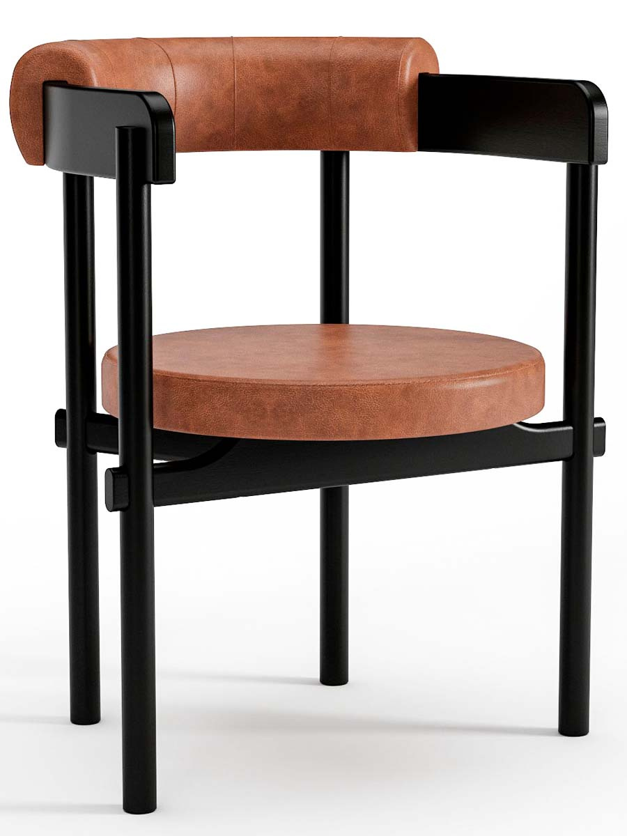 Cadeira De Madeira Cavalet Com Assento e Encosto Estofado 62 x 79 x 57 cm (L x A x P) - Cor Preto Tecido Corino Caramelo 133B